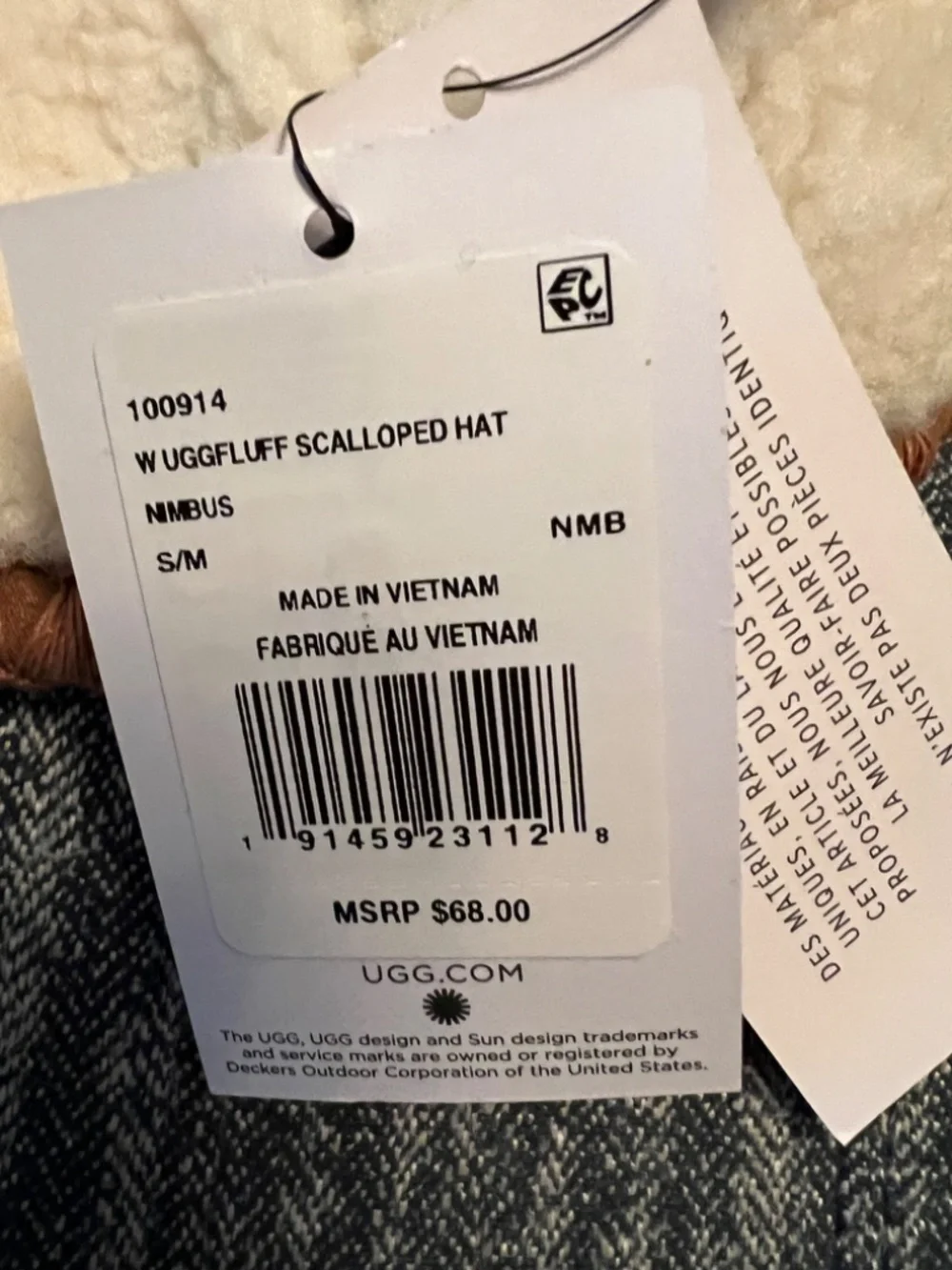 NWT - Uggfluff Scallped Hat - Nimbus - S/M